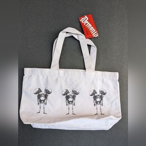 Demonia White Canvas Tote Handbag Joined Skeleton Scary Freak Show Vintage Y2K